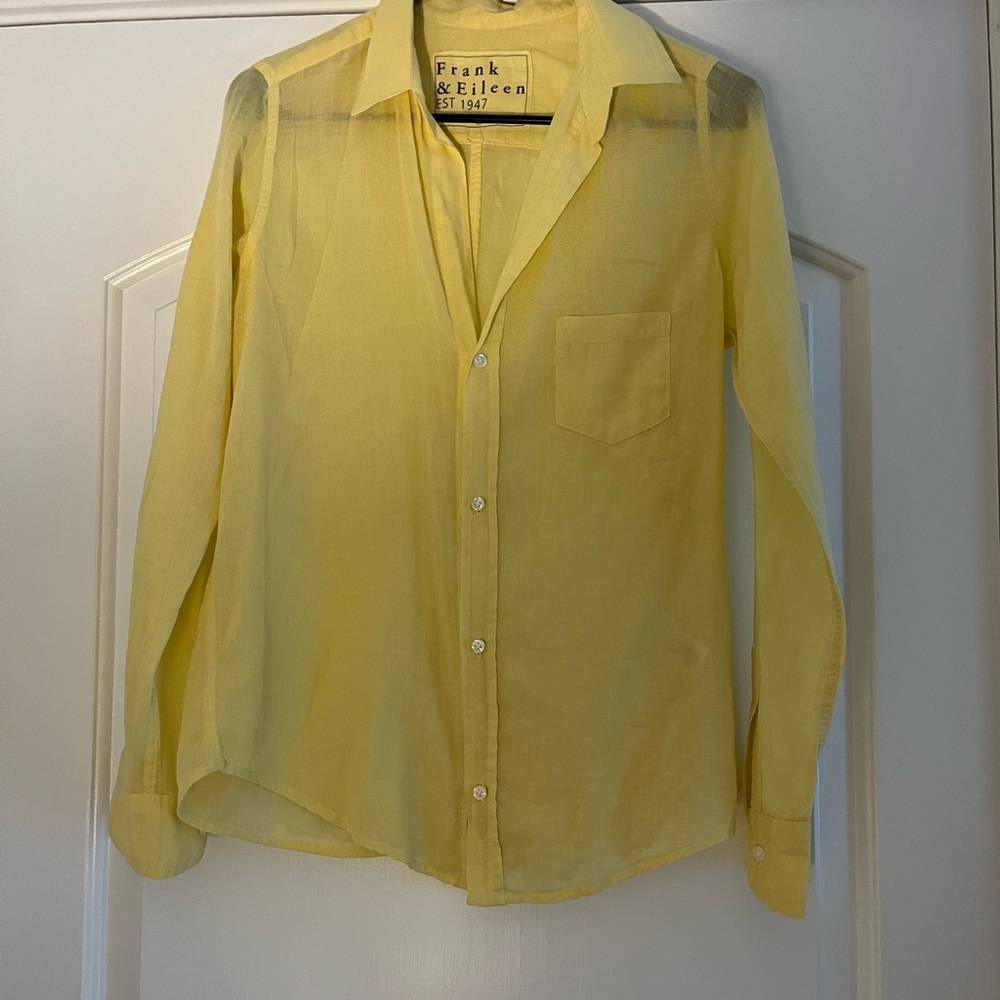 Frank and Eileen yellow and coral soft cotton button down long sleeve blouses